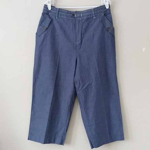 Denim & Co. Two Piece Pantsuit /Top & High-Waisted Cropped Ankle Pants L Blue - Picture 5 of 16